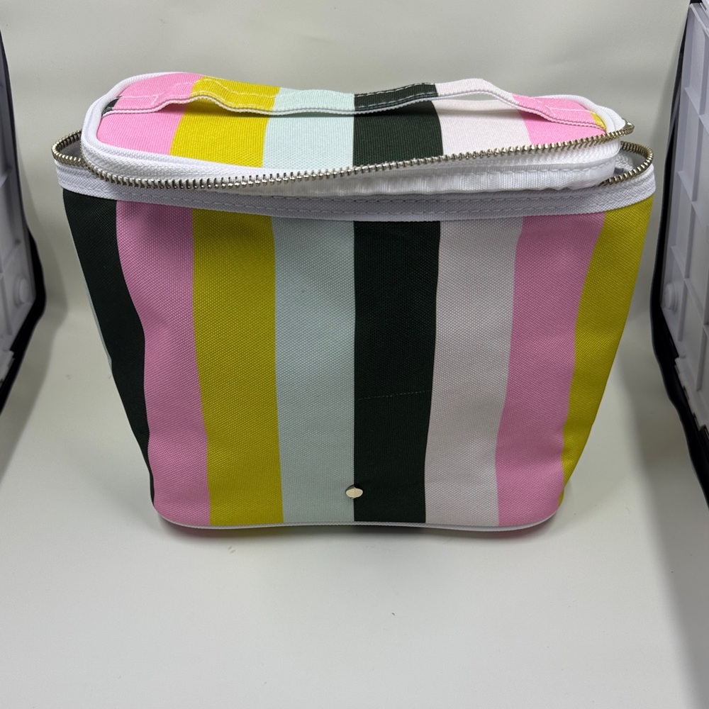 Kate Spade Pink, Yellow, Green, and White Striped Lunch Tote